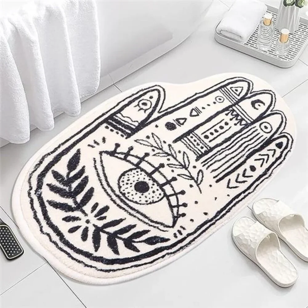 Boho Evil Eye Area Rug, 2.63x3.94ft Cream Color Modern Plush Carpet for Living